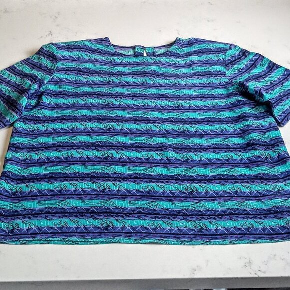 Multicolor Abstract Print Silk Short Sleeve Top - Picture 3 of 4